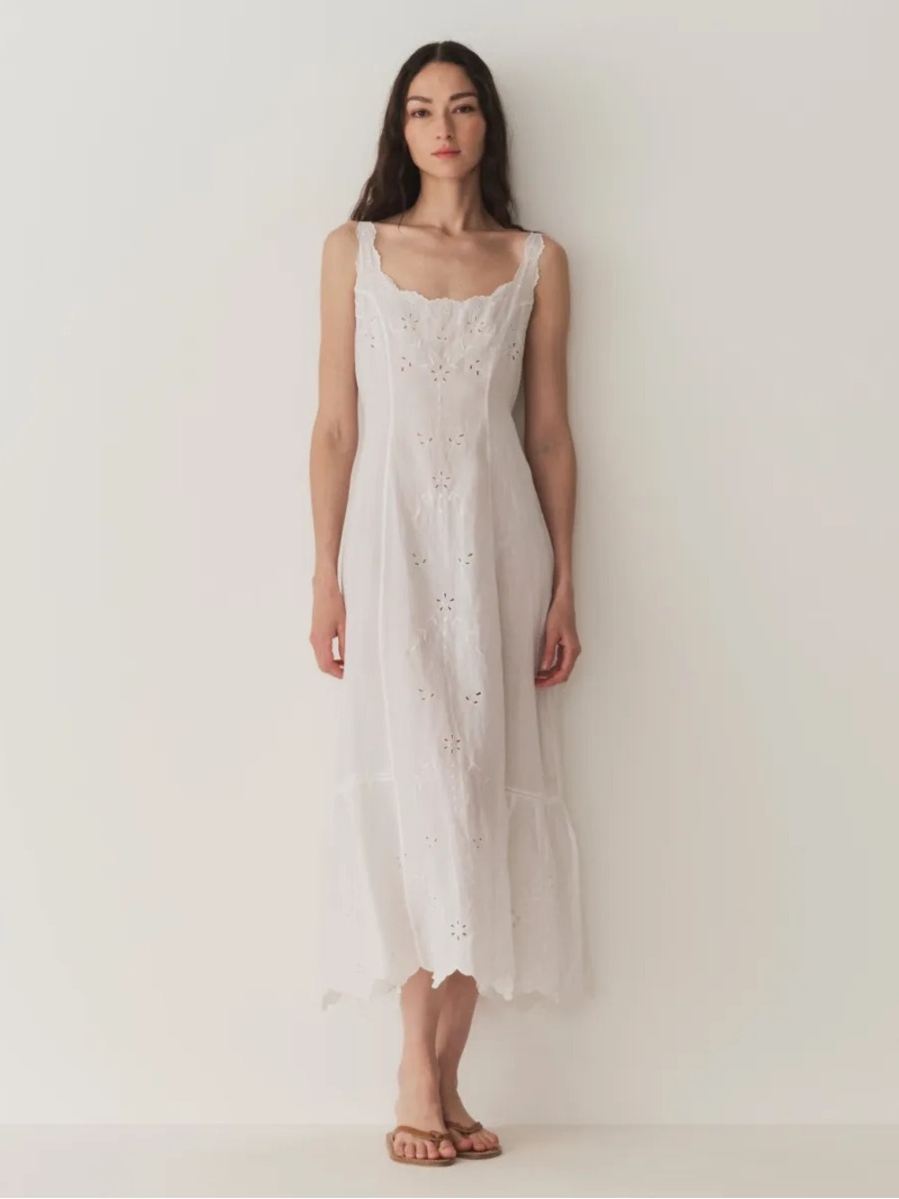 NWT Doen Abella Dress in Salt // White Embroidered Sleeveless Midi Dress - Picture 4 of 9